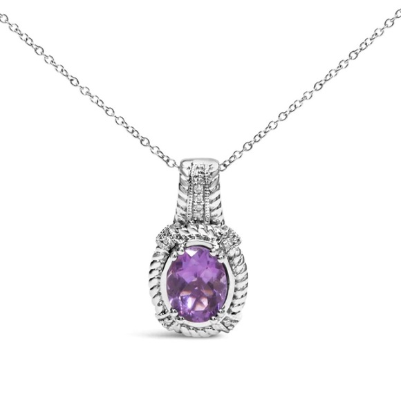 Haus of Brilliance Jewelry - Haus of Brilliance .925 Sterling Silver Amethyst & Diamond Pendant 18” Necklace